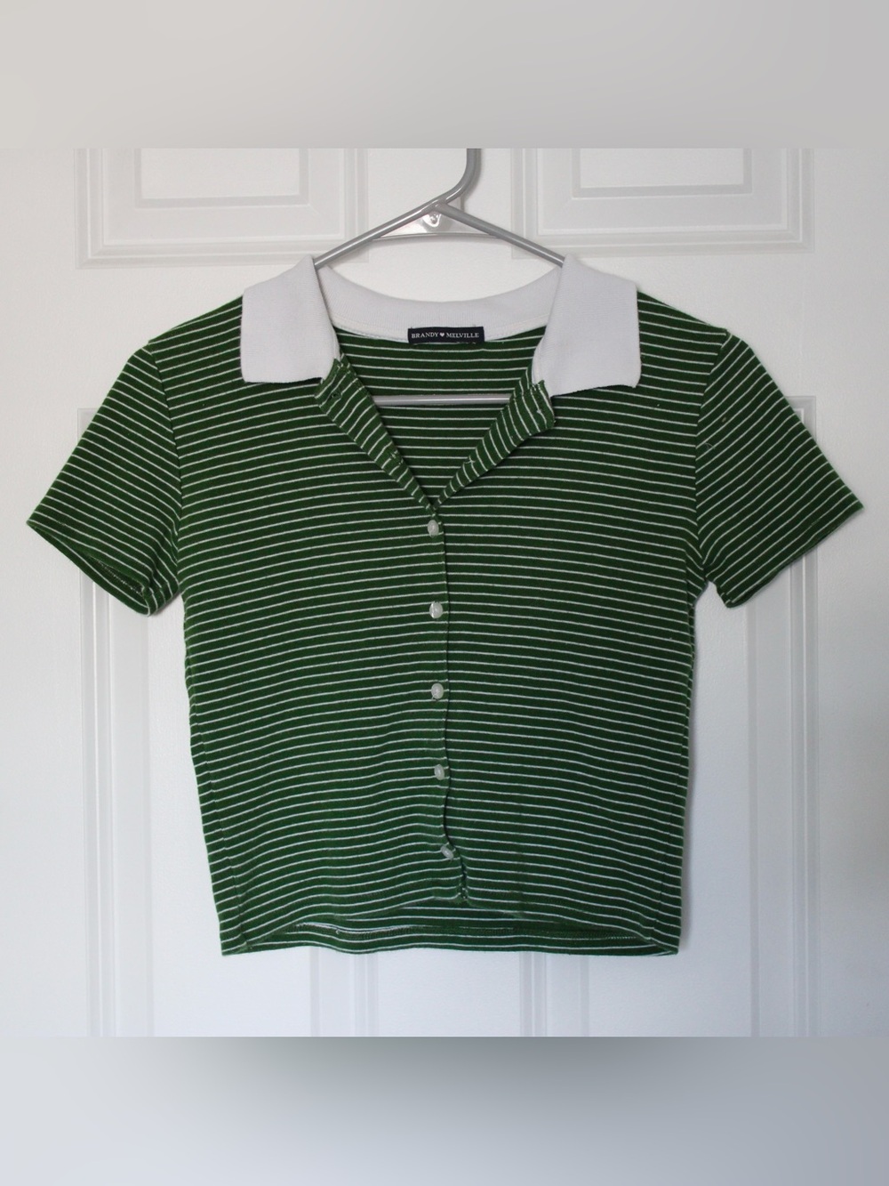 BRANDY MELVILLE Caroline green striped collared crop top